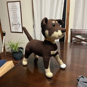Handmade crochet brown and beige dog